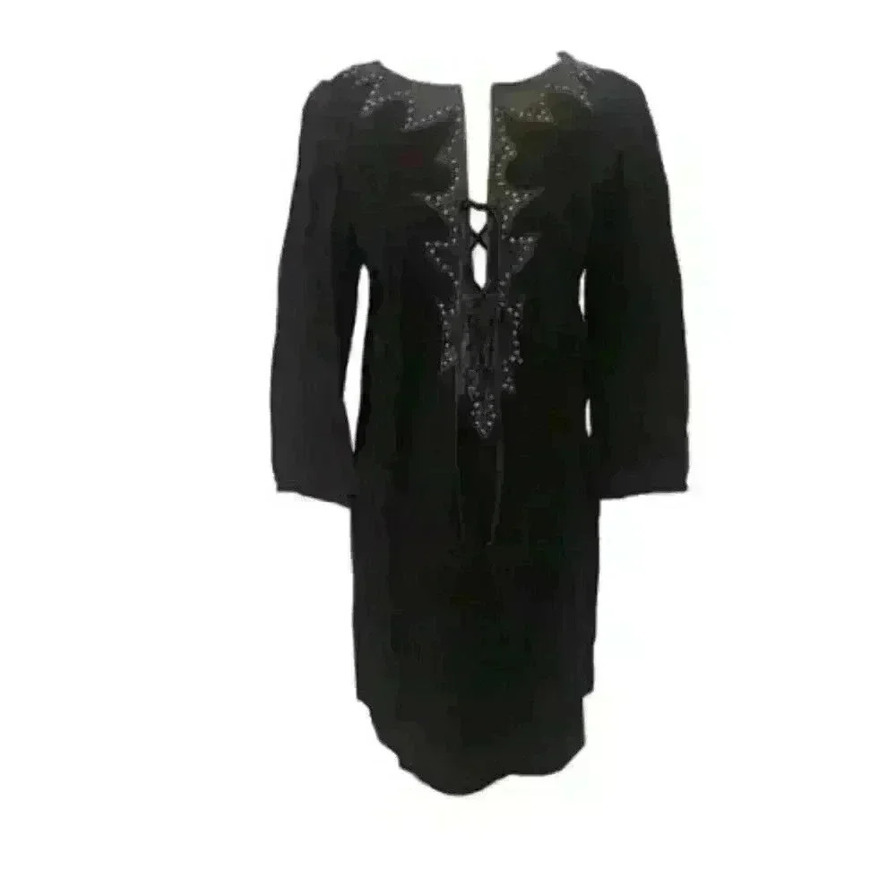 Zadig & Voltaire Dress Black Suede With Leather And Studded Trim- Size L - Picture 12 of 13